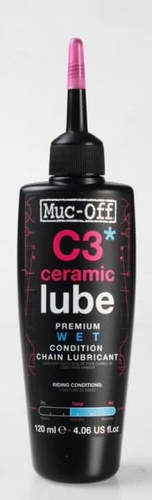 The <a href="https://www.awin1.com/cread.php?awinmid=11768&awinaffid=471469&clickref=B+Muc-Off+C3+Wet+Lube+Ketten%C3%B6l&ued=https%3A%2F%2Fwww.rosebikes.de%2Fmuc-off-c3-wet-lube-keramik-kettenol-inkl-uv-lampe-2681668&pref1=bike" target="_blank" rel="noopener noreferrer nofollow">Muc-Off C3 Wet Lube ceramic chain oil</a> is ideal for lubricating the chain.