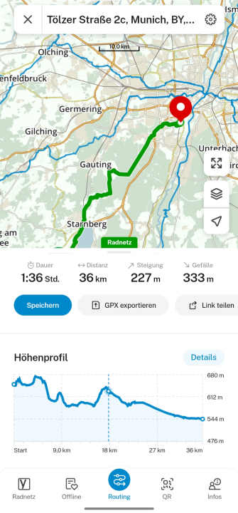 Alles, was man wissen muss wird bei einer erstellten oder ausgewählten Route angezeigt.