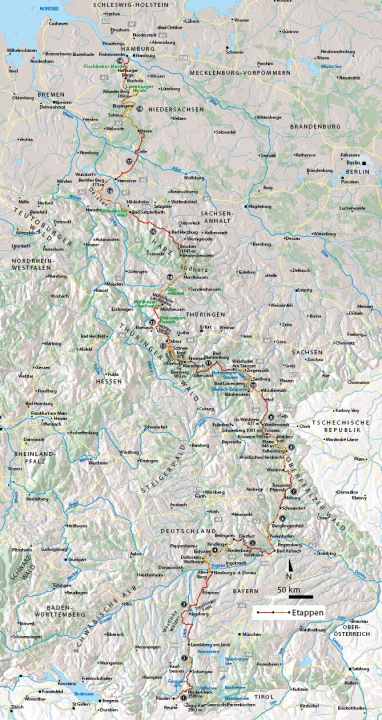   The planned stages of the Germany Trail