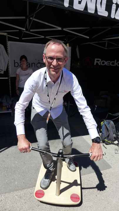   Inventor Dr Markus Braun on his balance board.