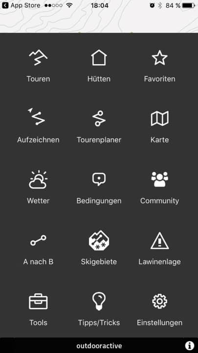   Neben unzähligen Sport-Kategorien bietet diese App auch jede Menge durchdachte Tools. Sogar einen Gipfelfinder.