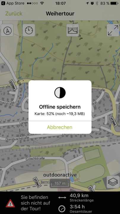   Offline-Karten ermöglicht auch die Gratis-Version. Allerdings richtet sich die dann unterwegs nicht in Fahrtrichtung aus.