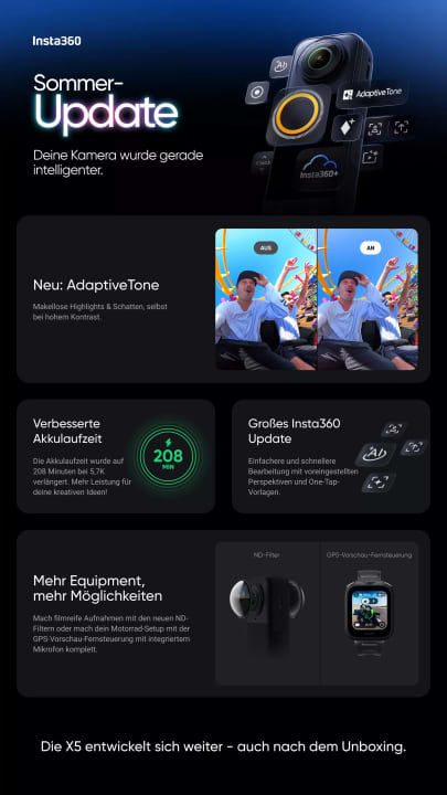 Insta360 X5 summer update: The new features at a glance.