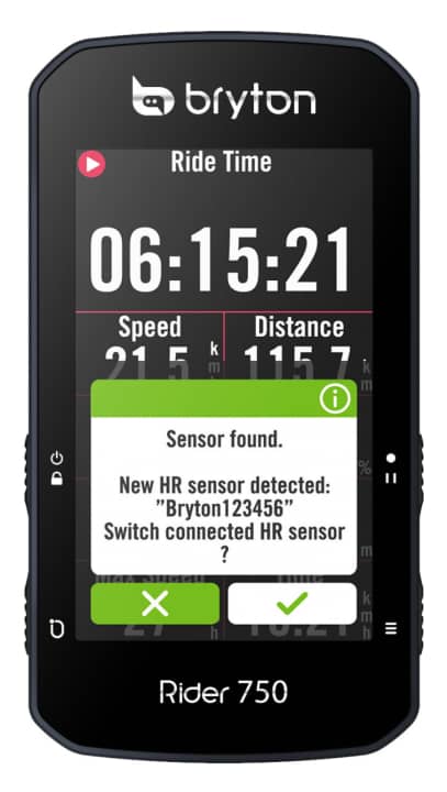   The Bryton Rider 750 automatically displays known sensors in the vicinity, which can be paired with just one click. The annoying manual search should therefore be history.