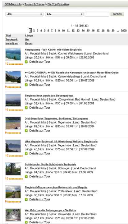   These are the top tours because: They are well described in text and pictures and contain really good single trails.