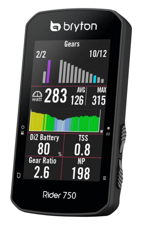   Coupled with an electronic gearstick, the current gear is displayed along with the gear ratio and battery level. A power meter is also compatible.