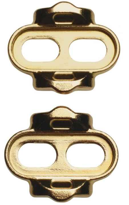   0°-Auslösewinkel   Seit Kurzem gibt es auch ein Cleat von Crank Brothers mit 0°-Auslösewinkel. Es ist auf beiden Seiten mit einem Oval gekennzeichnet und reduziert das Spiel am Pedal.