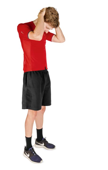   Stretching exercise for the neck against back pain on the road bike.