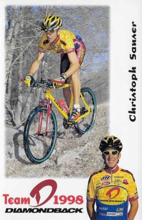 Die alte 1998er Autogramm-Karte von Worldcup-Star Christoph Sauser, der seine Teilnahme am Vintage Bike Masters fest zugesagt hat.