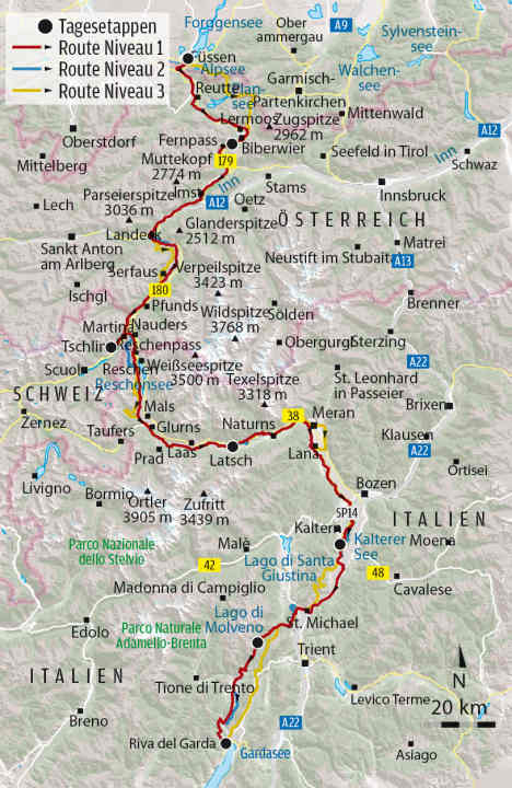   The routes to the Schüler-Transalp