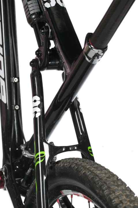   All carbon: frame with shock rocker, rims, handlebars, seat post, cranks, shock and brake levers are made of carbon.