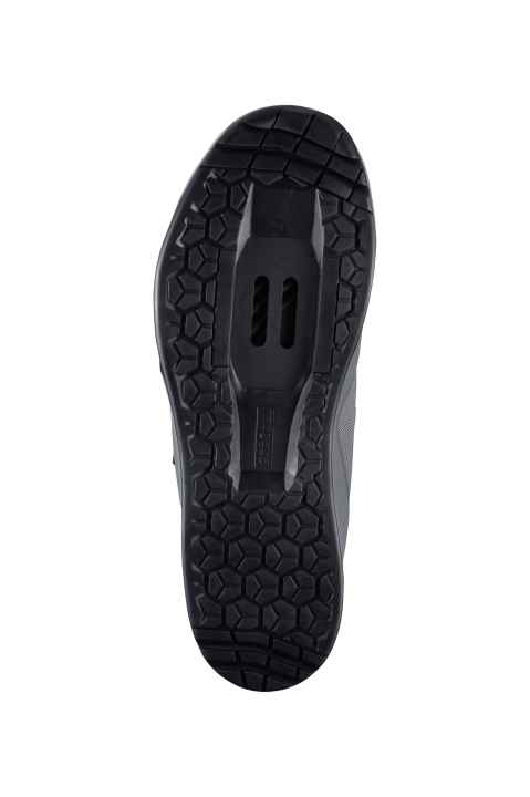   Grippy sole and a pedal channel for a stable connection.