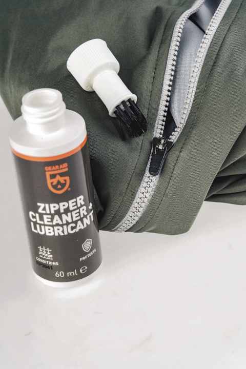 The Gear Aid Zipper Cleaner + Lubricant cleans and lubricates the zip.
