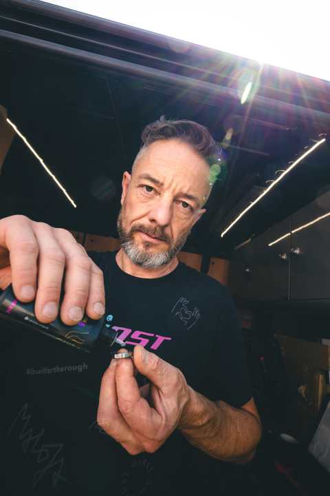 Runs like clockwork: Uwe Kampe trims the bikes of the Ghost Factory Team riders for smooth running