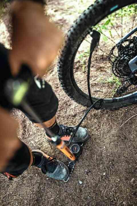 Adjust the tyre pressure: The best way to do this is with a floor pump.