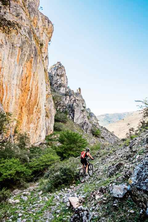   A great trail curves down into the gorge. But how the flocks of sheep are supposed to get down there is beyond us.