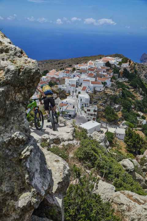   Nisyros island: the mountain village of Nikia clings to the edge of the volcanic crater.