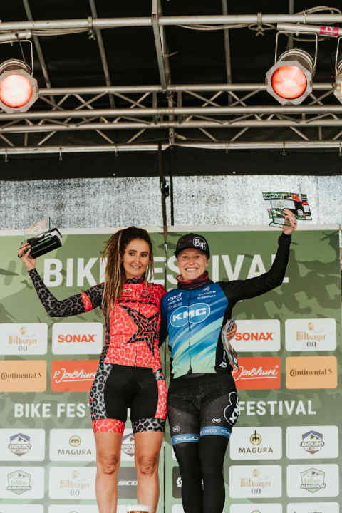  No stranger to success: Katrin Schwing (left) won the long-distance race in Willingen ahead of Sara Michielsens (not pictured) and Rozanne Slik in third place.