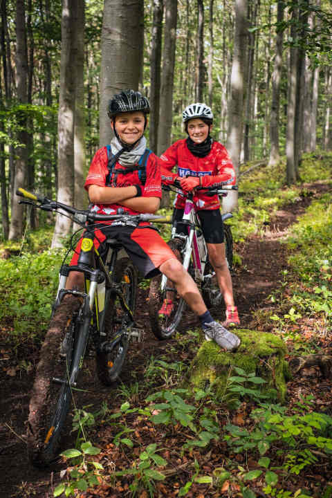 Pioneering work: Moritz and his sister Hannah levelling the brand new trail.