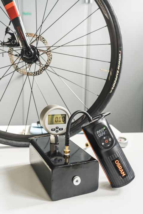 Our test setup for the rechargeable air pumps