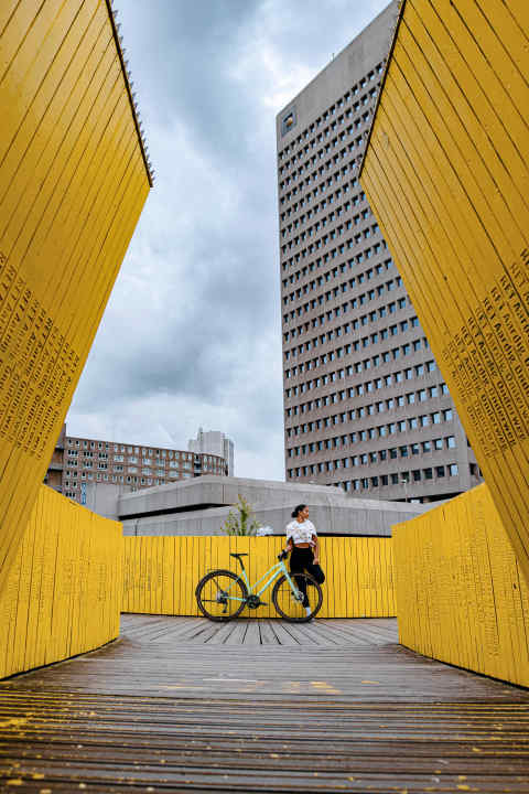 Voll auf Kontrast: Das Rose Sneak EQ in mint - die Zäune in Signalgelb.