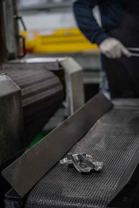 After a moment, it slips out of the press: reminiscent of the lead welding back then.