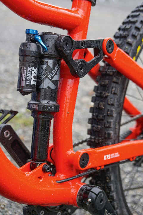The Fox shock, massively supported, responds as soft as butter, but is also good for jumping; the suspension has pop.