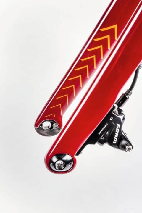 An der Gabel des Cervélo Aspero Gravelbikes lässt sich Einbauposition des Vorderrades verändern.