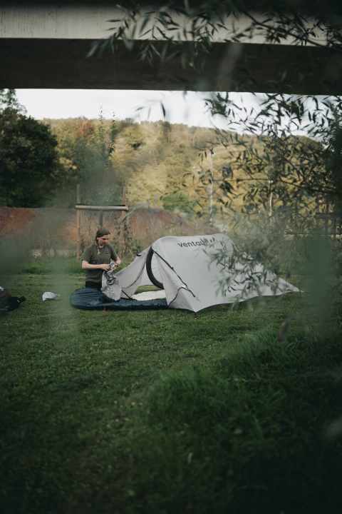 Setting up the tent - we didn't realise how cold this night would be.