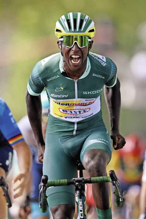 Breakthrough: Girmay catapulted himself to the top of the world with his third stage win at the Tour and winning the green jersey
