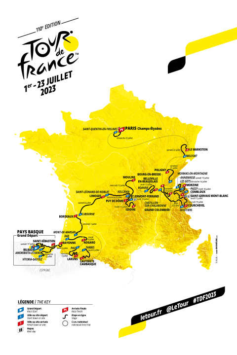 Die Strecke der Tour de France 2023 auf der Karte
