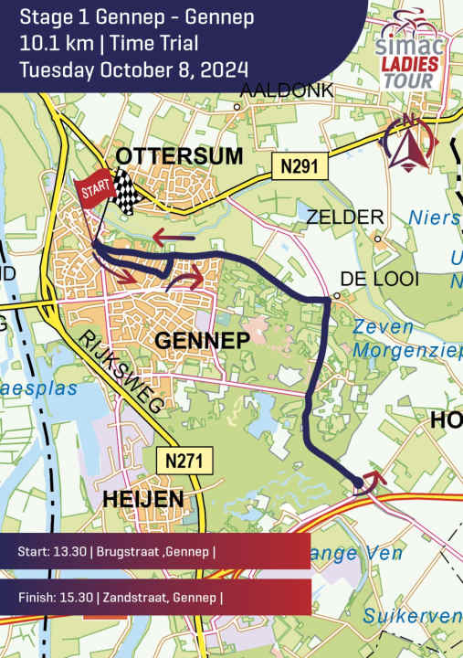 Die Strecke der 1. Etappe der Simac Ladies Tour 2024