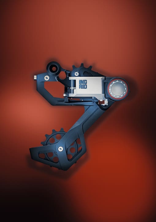   The sight of the Ingrid rear derailleur should make custom fans' mouths water. It is said to weigh 270 grams.