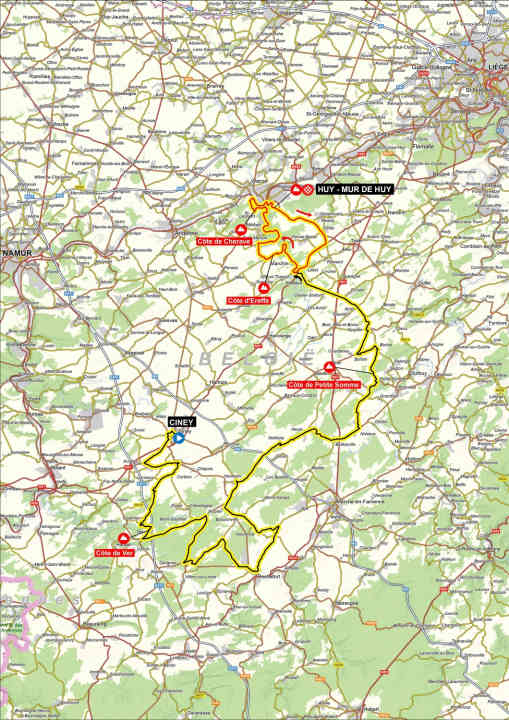 Flèche Wallonne 2025 : la course des hommes sur la carte