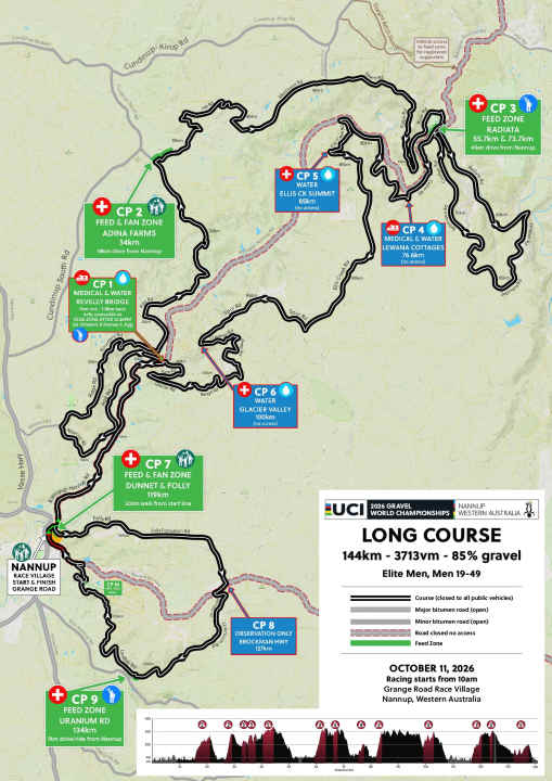 Le parcours du championnat du monde de gravel élite masculin s'étend sur 144 kilomètres à travers l'ouest de l'Australie
