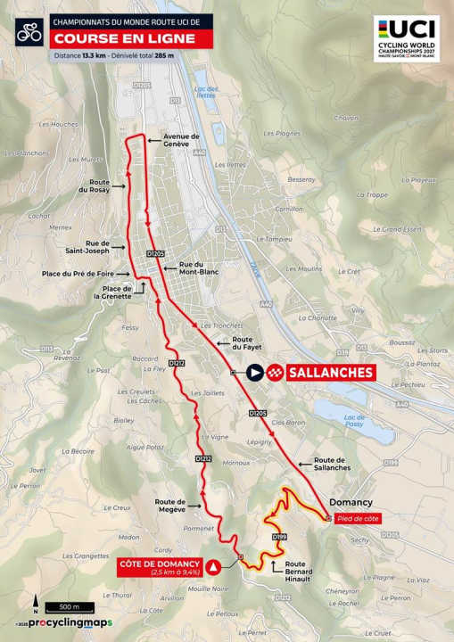 Strecke des Straßenrennens der Weltmeisterschaften 2027 um Sallanches