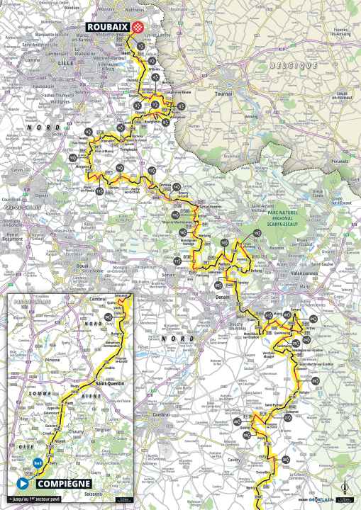 Paris-Roubaix 2025 des hommes sur la carte