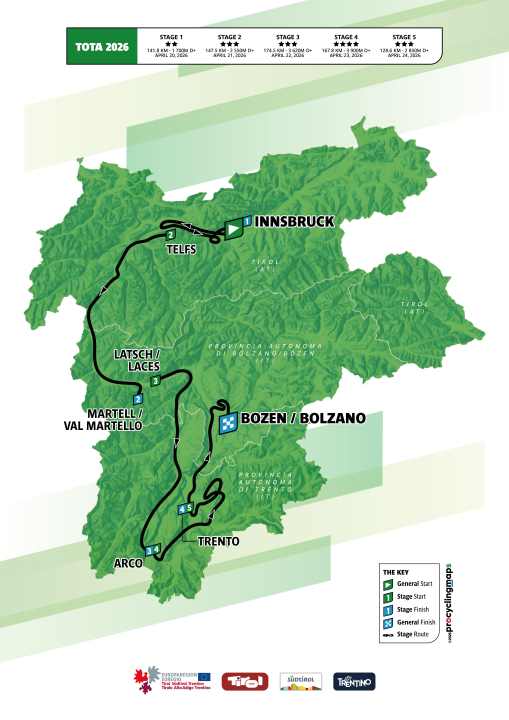 Die offizielle Streckenkarte der Tour of the Alps 2026