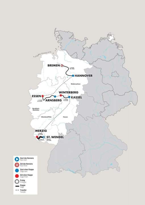 Aperçu de toutes les étapes du Tour d'Allemagne 2023