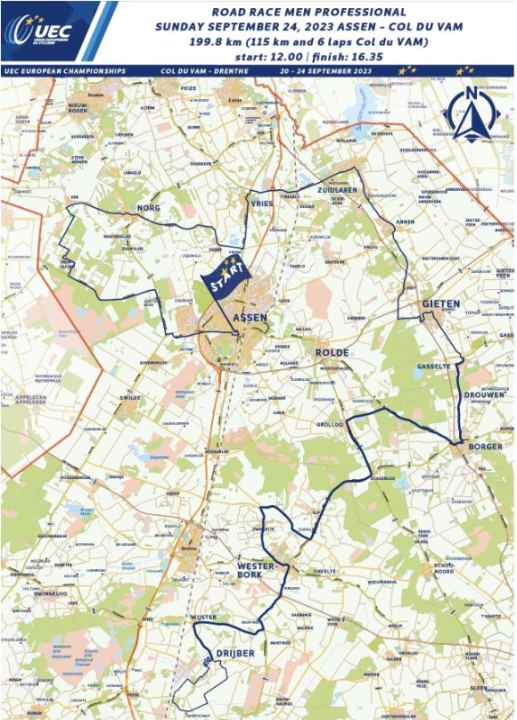 The route of the 2023 European Championship men's elite road race