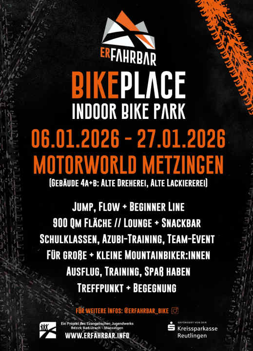 The Erfahrbar Pop-Up Indoor Bikepark is open from 6 to 27 January. Anyone who would like to can support the project with donations.