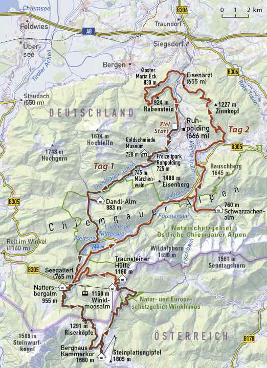 The tour is the hut variant of the Chiemgau King Route and takes a detour via the Zinnkopf.
