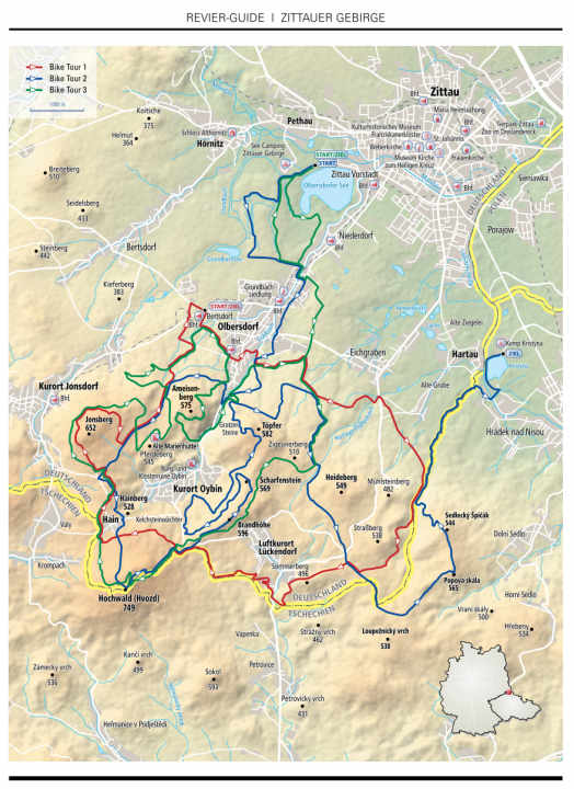 Our 3 top tours in the Zittau mountains | Map: Thomas Gall / Kunth Verlag