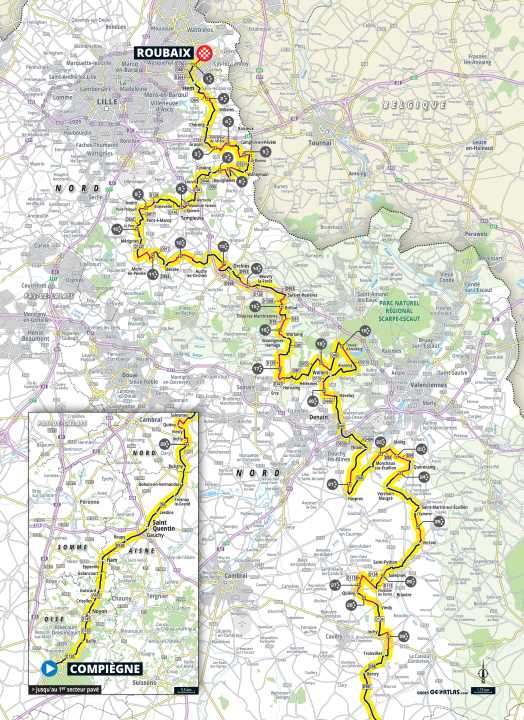 Paris-Roubaix 2023 sur la carte