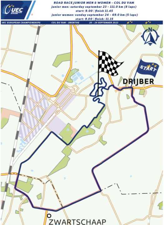 The route of the 2023 European Championship road race for juniors
