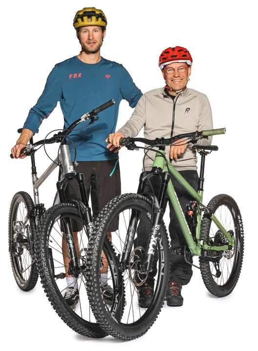 Left 192, right 167 centimetres tall: It's a good thing that mountain bikes are available in all possible sizes - some are even made to measure.
