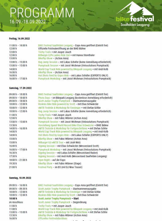 Das Programm des BIKE Festivals in Leogang 2022 im Überblick