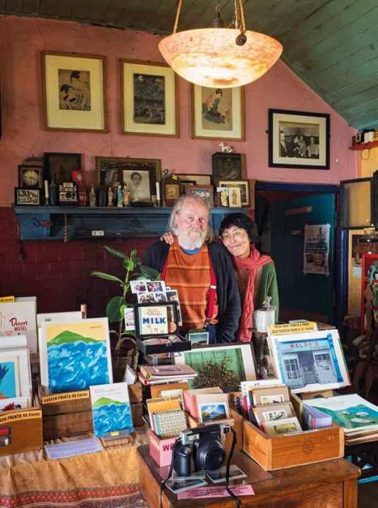 At Doogort, Francis (left) and Antic-Ham print artists' books - also about Heinrich Böll.