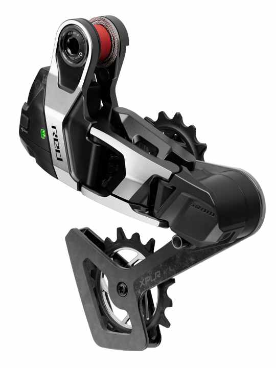 The new full-mount rear derailleur no longer hangs on a derailleur hanger, but is attached directly to the thru-axle with two aluminium brackets.