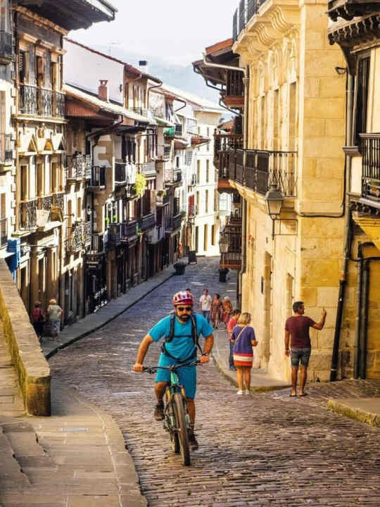   On the way to the nearest pintxo bar. Here in the streets of Hondarribia's old town centre.